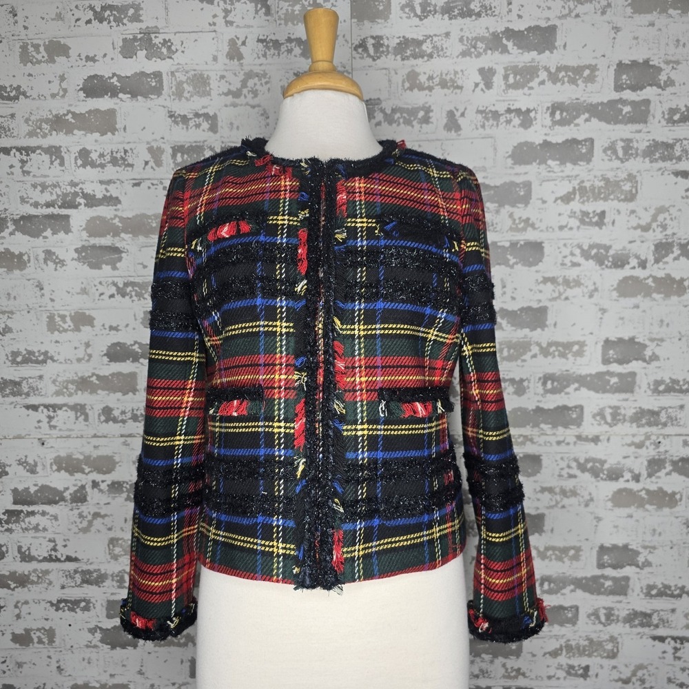 NWT J Crew Blazer Womens Size 8 Lady Jacket In Stewart Tartan Plaid Knit Cropped